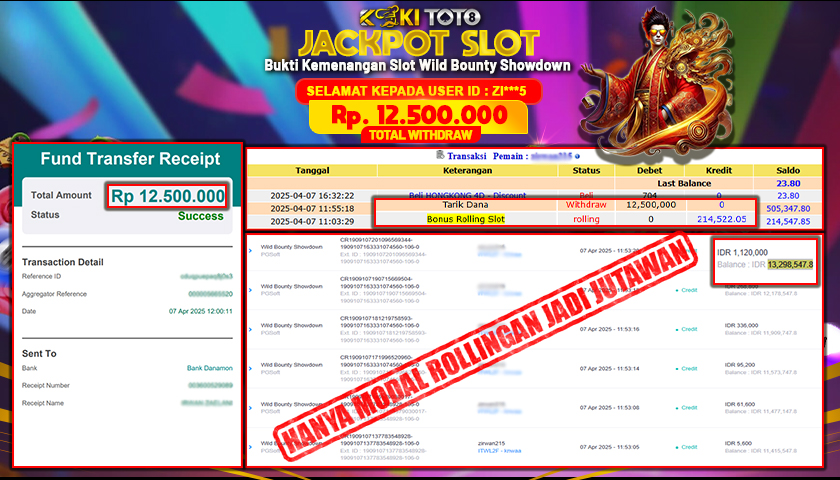 KOKITOTO JACKPOT SLOT Wild Bounty Showdown  Rp. 12.500.000 ,- LUNAS