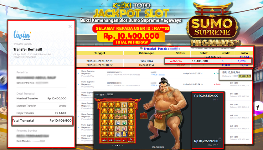 KOKITOTO JACKPOT SLOT Sumo Supreme Megaways  Rp. 10.400.000 ,- LUNAS