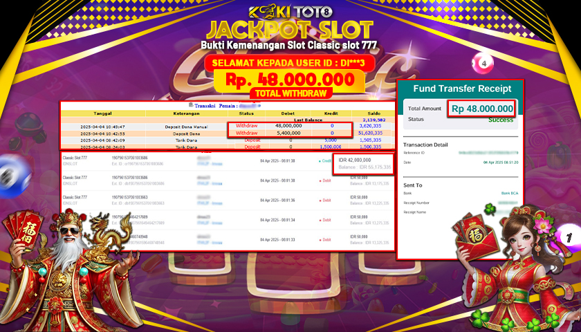 KOKITOTO JACKPOT SLOT Classic slot 777  Rp. 48.000.000 ,- LUNAS