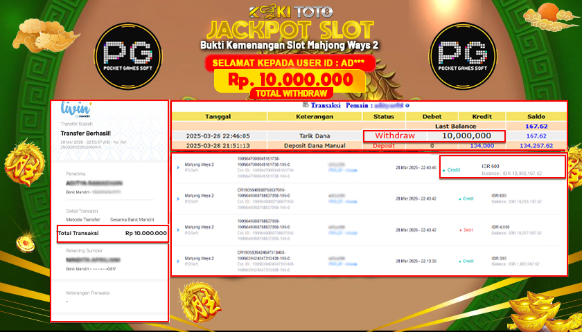 KOKITOTO JACKPOT SLOT MAHJONG WAYS 2  Rp. 10.000.000 ,- LUNAS