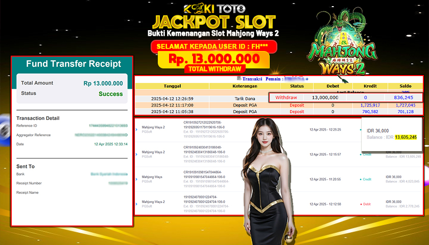 KOKITOTO JACKPOT SLOT Mahjong Ways 2  Rp. 13.000.000 ,- LUNAS