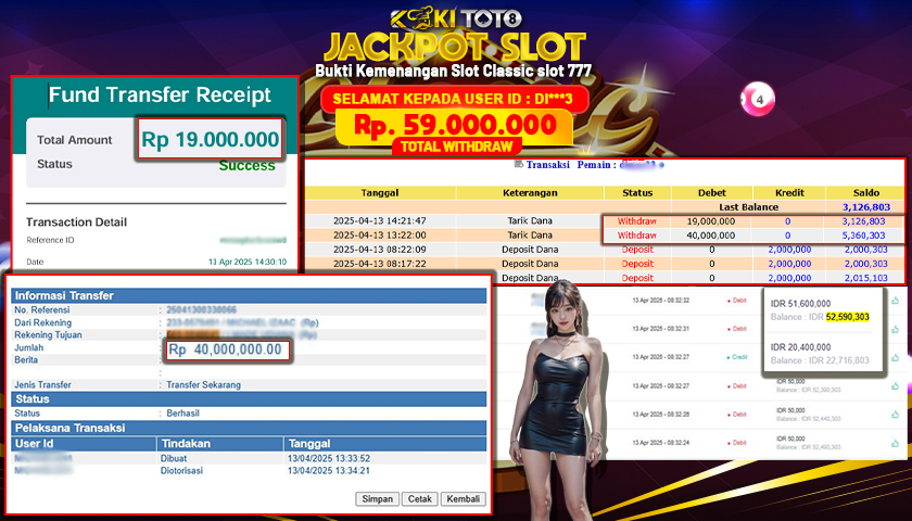KOKITOTO JACKPOT SLOT Classic slot 777  Rp. 59.000.000 ,- LUNAS