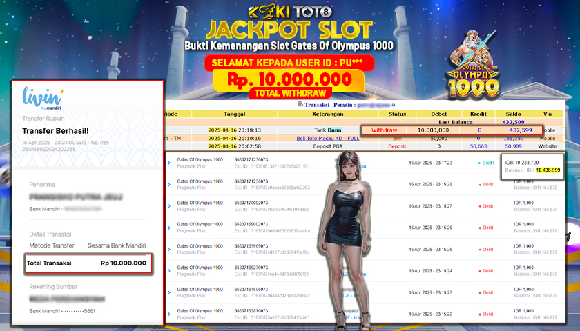 KOKITOTO JACKPOT SLOT Gates Of Olympus 1000  Rp. 10.000.000 ,- LUNAS