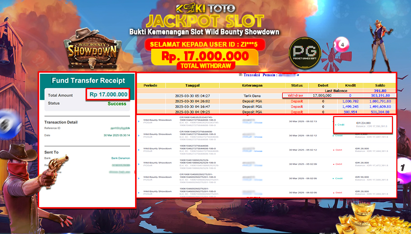 KOKITOTO JACKPOT SLOT Wild Bounty Showdown  Rp. 17.000.000 ,- LUNAS